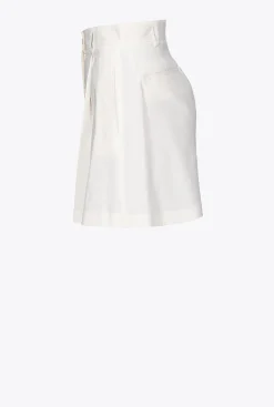 Pantalons|PINKO Short En Lin Stretch Blanc Nimbus