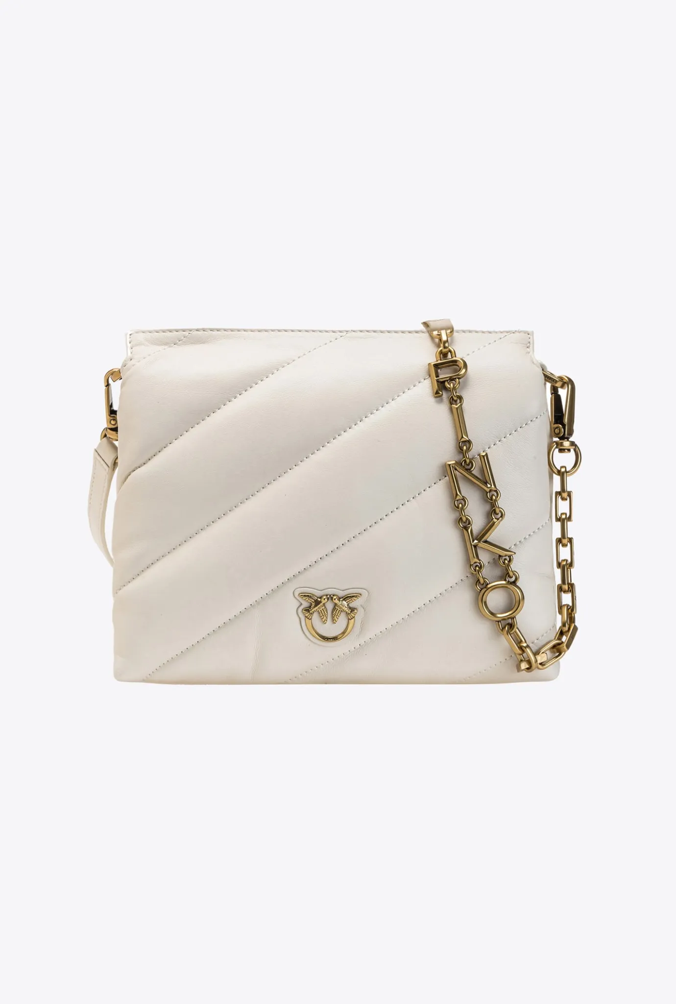 Sacs À Bandoulière|PINKO Small Twins Bag Maxi Quilt Blanc+Blanc-Or Antique