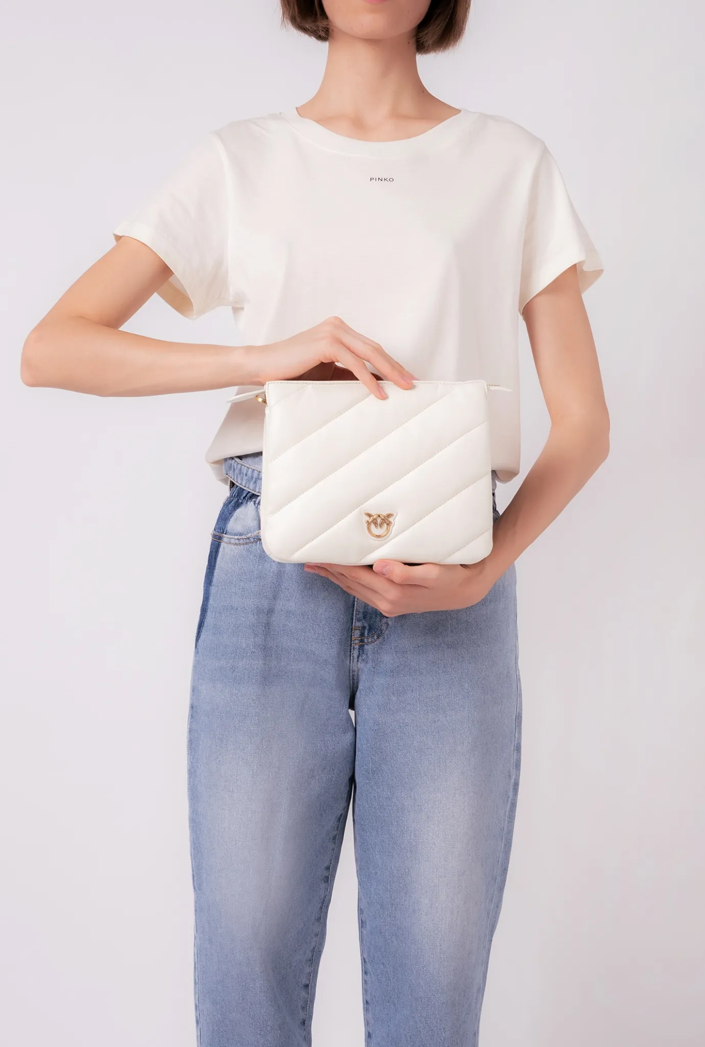 Sacs À Bandoulière|PINKO Small Twins Bag Maxi Quilt Blanc+Blanc-Or Antique