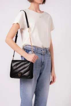 Sacs À Bandoulière|PINKO Small Twins Bag Maxi Quilt Noir-Vieil Or