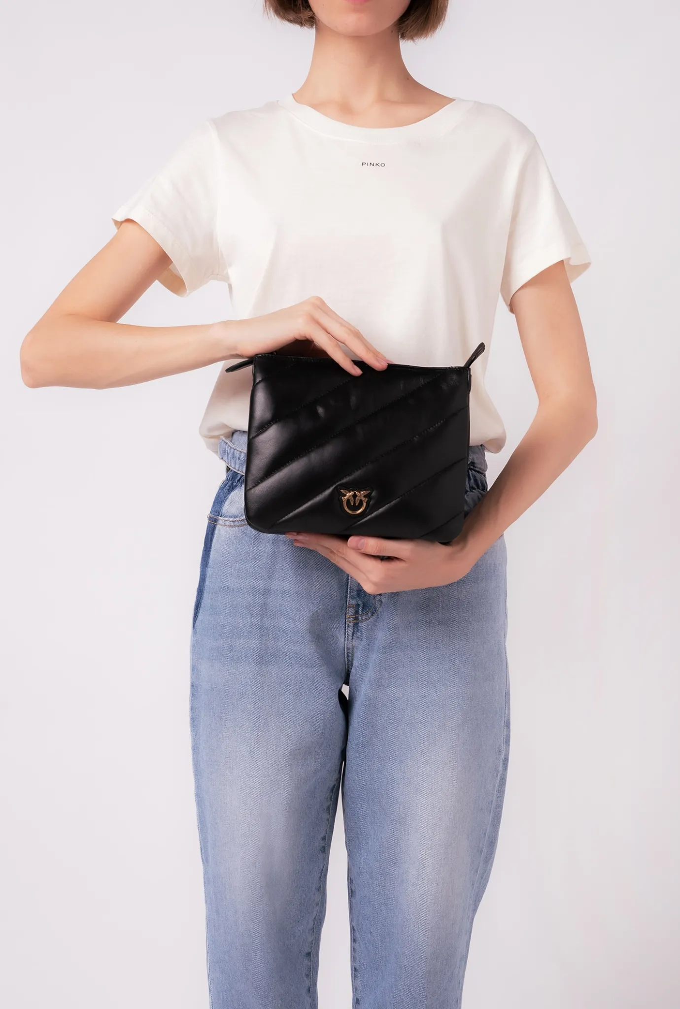 Sacs À Bandoulière|PINKO Small Twins Bag Maxi Quilt Noir-Vieil Or