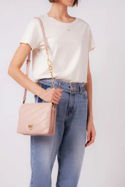 Sacs À Bandoulière|PINKO Small Twins Bag Maxi Quilt Rose/Rose Poudre-Or Antique