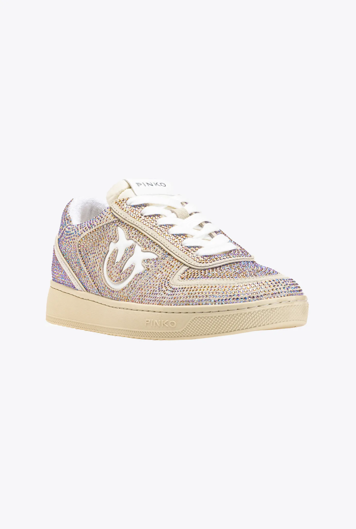Chaussures|PINKO Sneakers Plates En Daim A Strass Blanc Casse