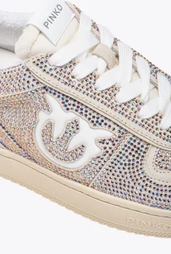 Chaussures|PINKO Sneakers Plates En Daim A Strass Blanc Casse