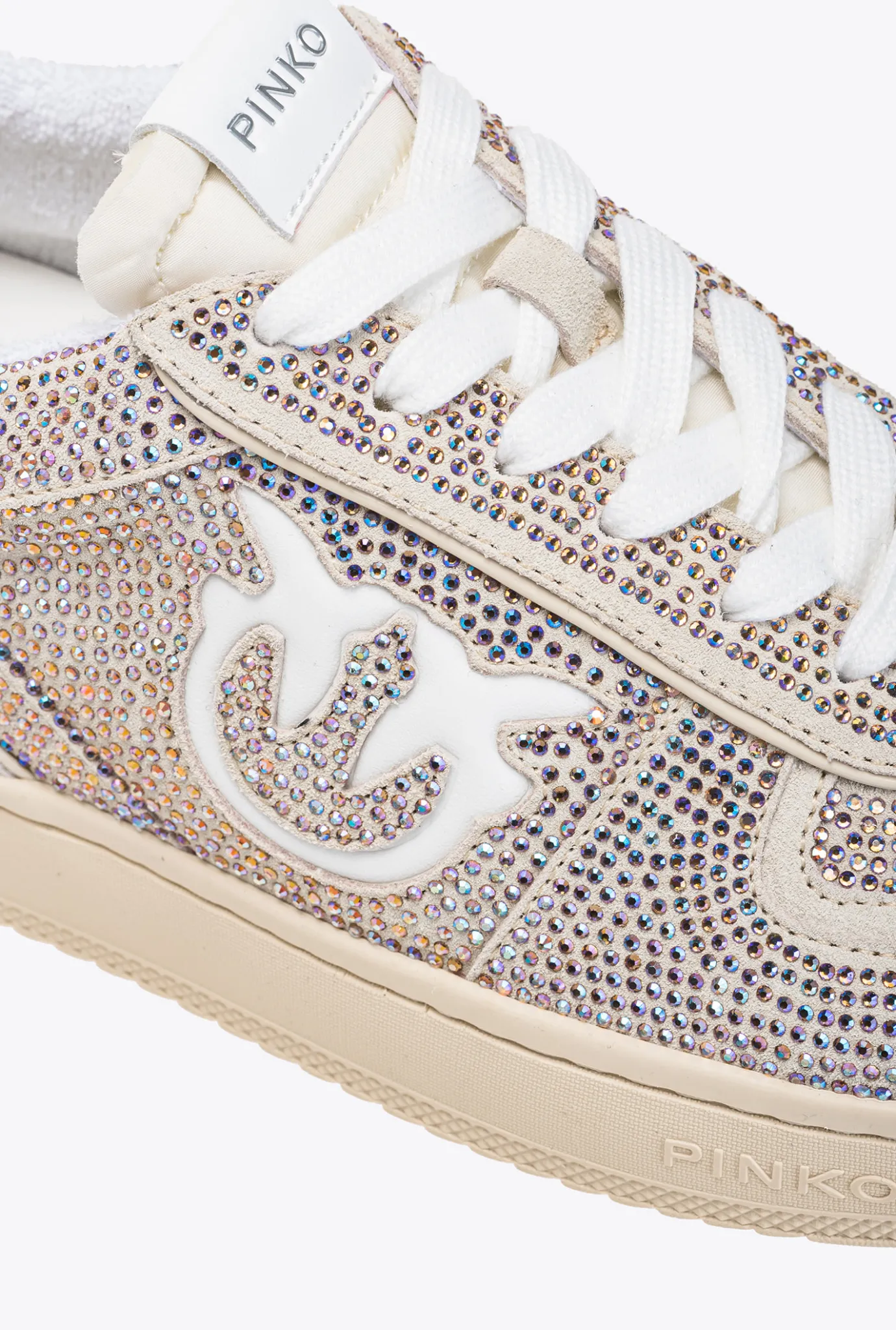 Chaussures|PINKO Sneakers Plates En Daim A Strass Blanc Casse