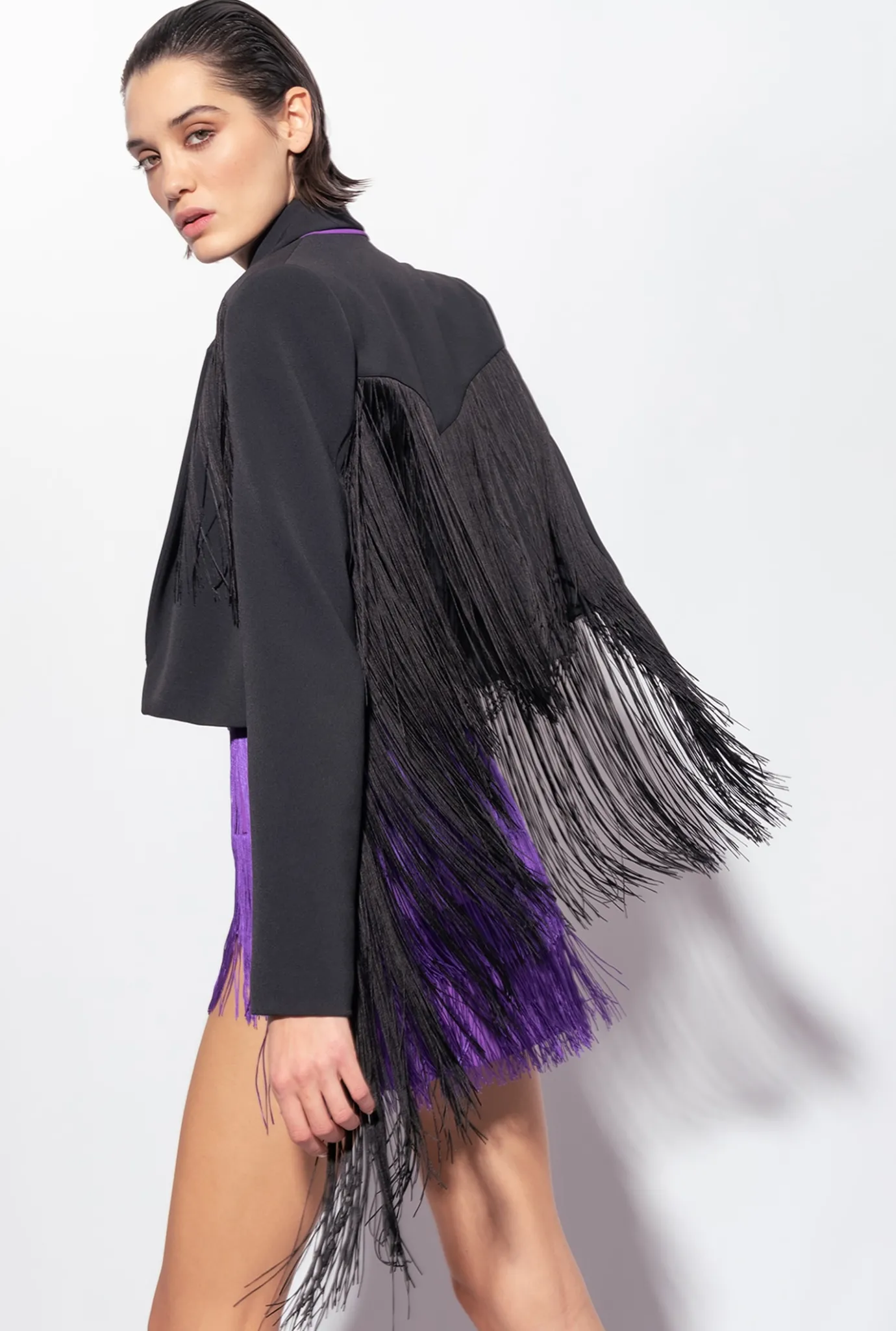 Tailleurs Et Ensembles|PINKO Spencer A Longues Franges Noir Limousine
