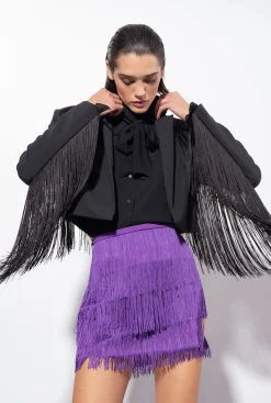 Tailleurs Et Ensembles|PINKO Spencer A Longues Franges Noir Limousine