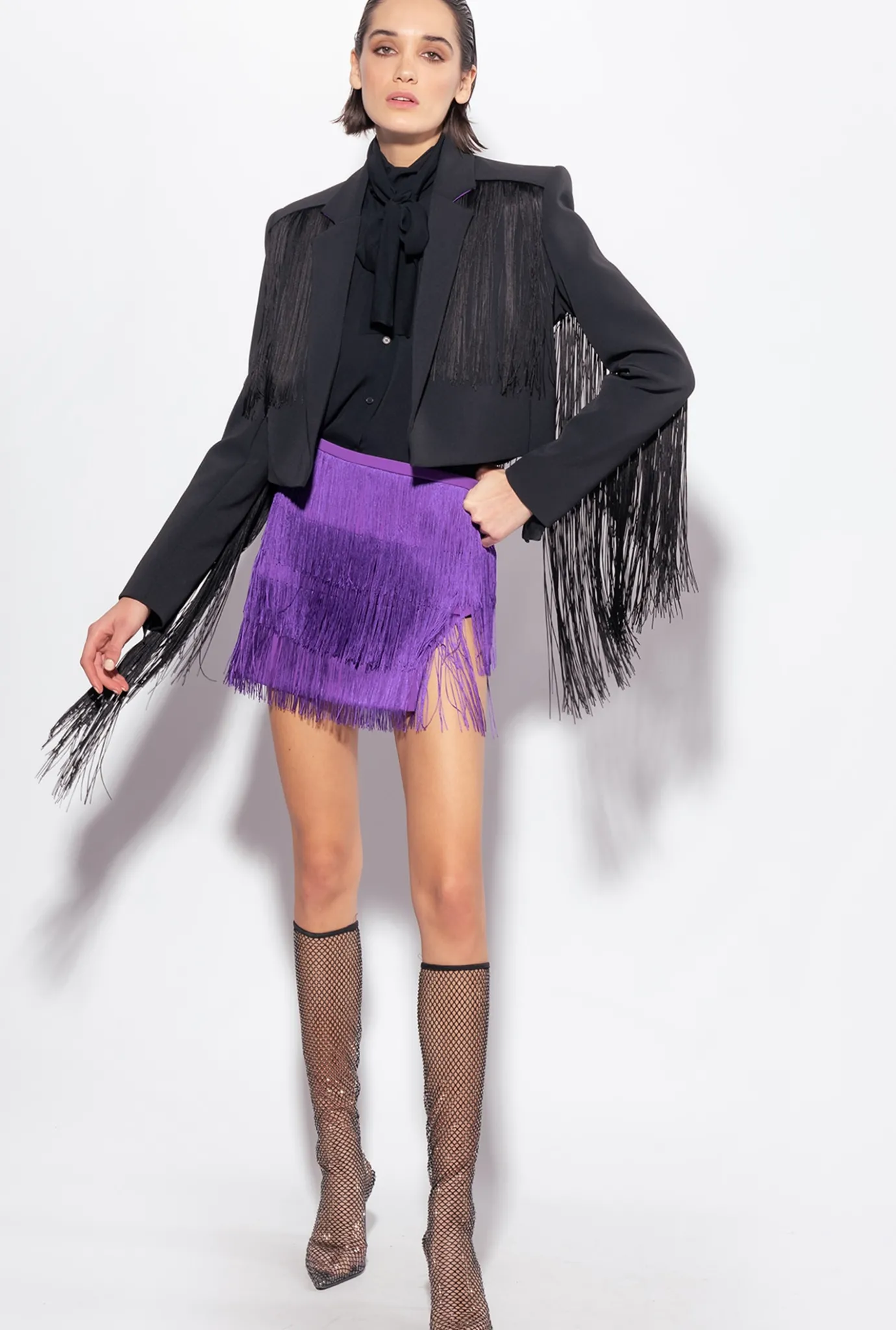 Tailleurs Et Ensembles|PINKO Spencer A Longues Franges Noir Limousine