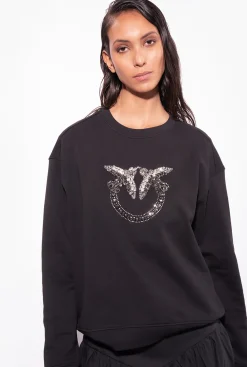 Pièces En Maille|PINKO Sweat-Shirt A Broderie Love Birds Noir Limousine