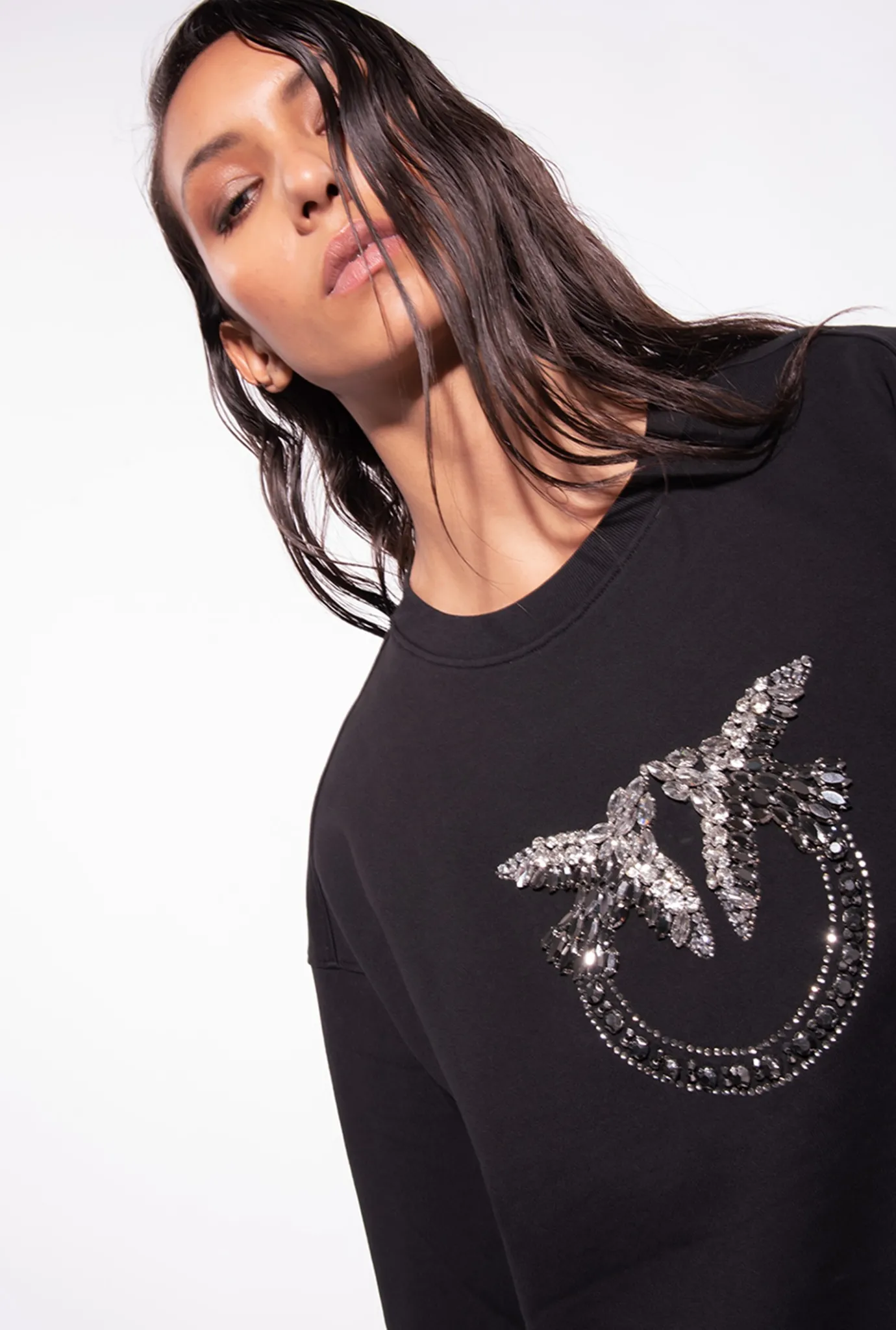 Pièces En Maille|PINKO Sweat-Shirt A Broderie Love Birds Noir Limousine