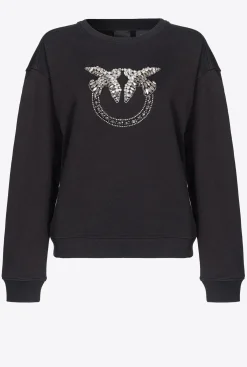 Pièces En Maille|PINKO Sweat-Shirt A Broderie Love Birds Noir Limousine