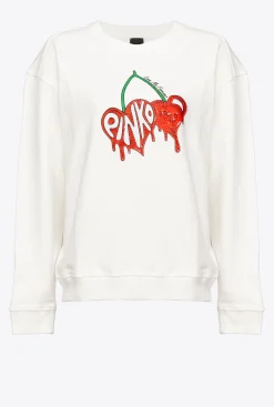 Pièces En Maille|PINKO Sweat-Shirt A Imprime Cerise Blanc Soie