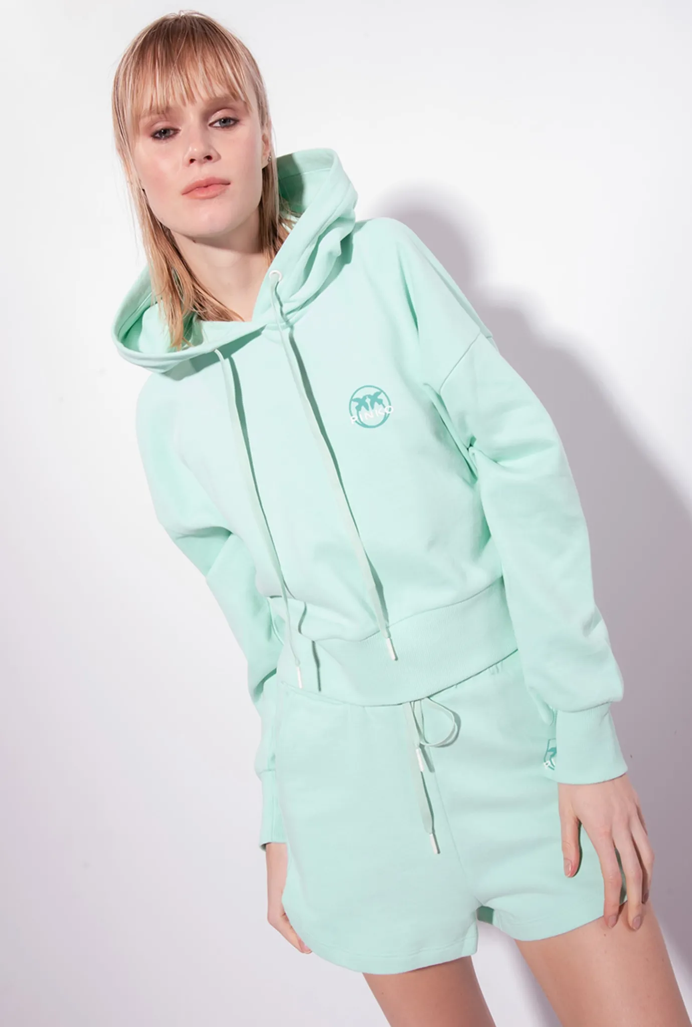 Pièces En Maille|PINKO Sweat-Shirt Cropped A Logo Imprime Bleu Mousseline