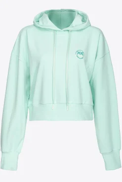 Pièces En Maille|PINKO Sweat-Shirt Cropped A Logo Imprime Bleu Mousseline