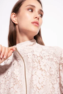 Tailleurs Et Ensembles|PINKO Sweat-Shirt En Dentelle Lamee Beige/Argent