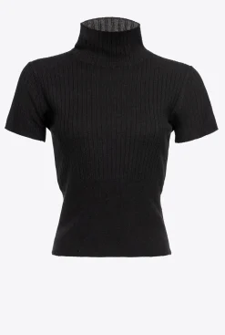 Pièces En Maille|PINKO Top A Demi-Manches En Cotes Noir Limousine