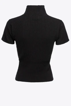 Pièces En Maille|PINKO Top A Demi-Manches En Cotes Noir Limousine