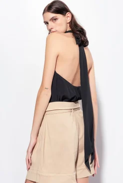 Topwear|PINKO Top A Encolure Americaine En Crepe Georgette Noir Limousine