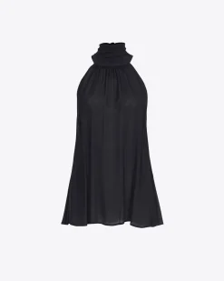Topwear|PINKO Top A Encolure Americaine En Crepe Georgette Noir Limousine