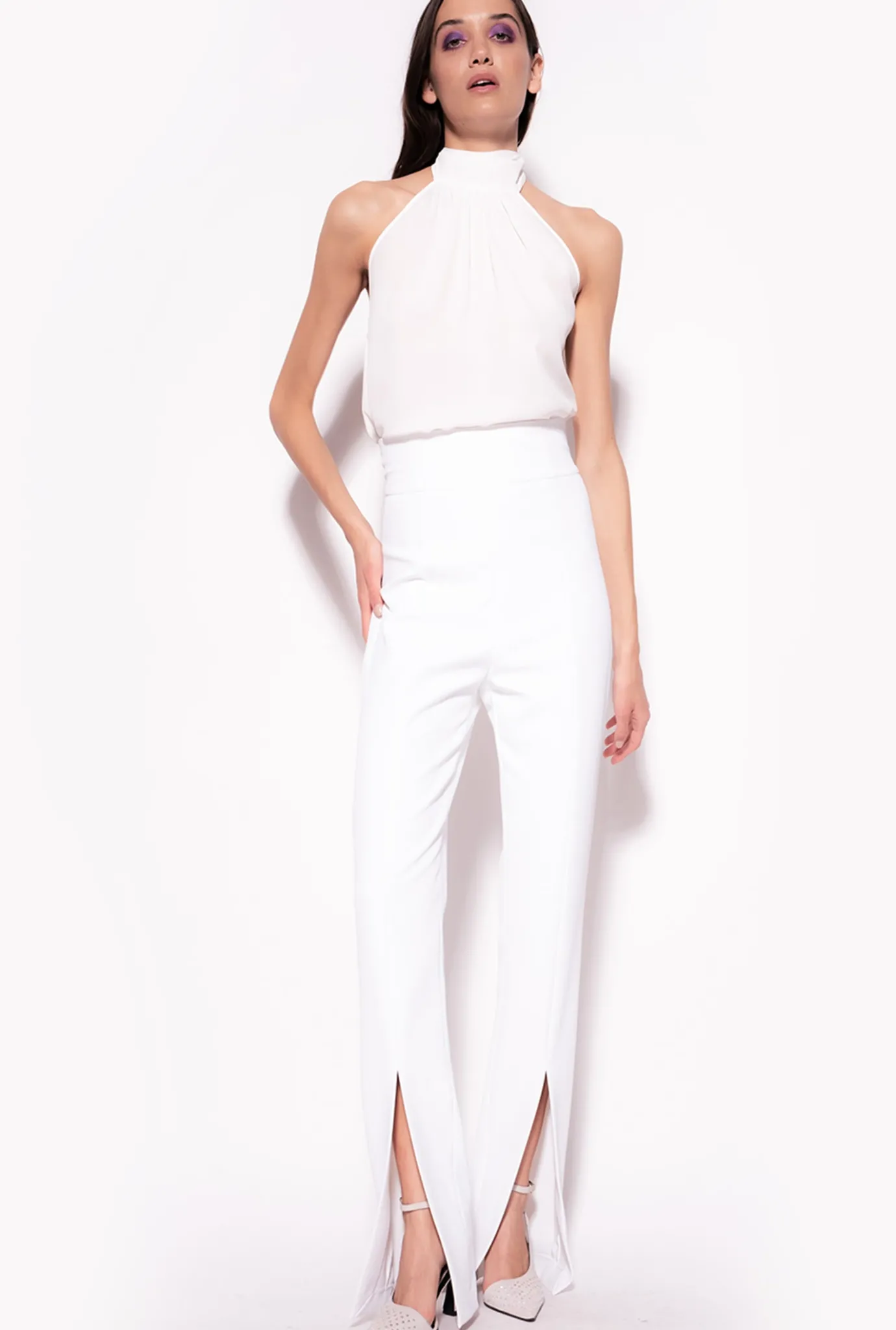 Topwear|PINKO Top A Encolure Americaine En Crepe Georgette Blanc Casse