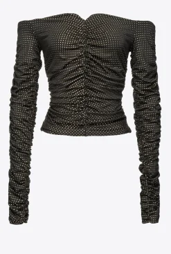 Topwear|PINKO Top A Epaules Denudees A Micro Clous Noir/Or