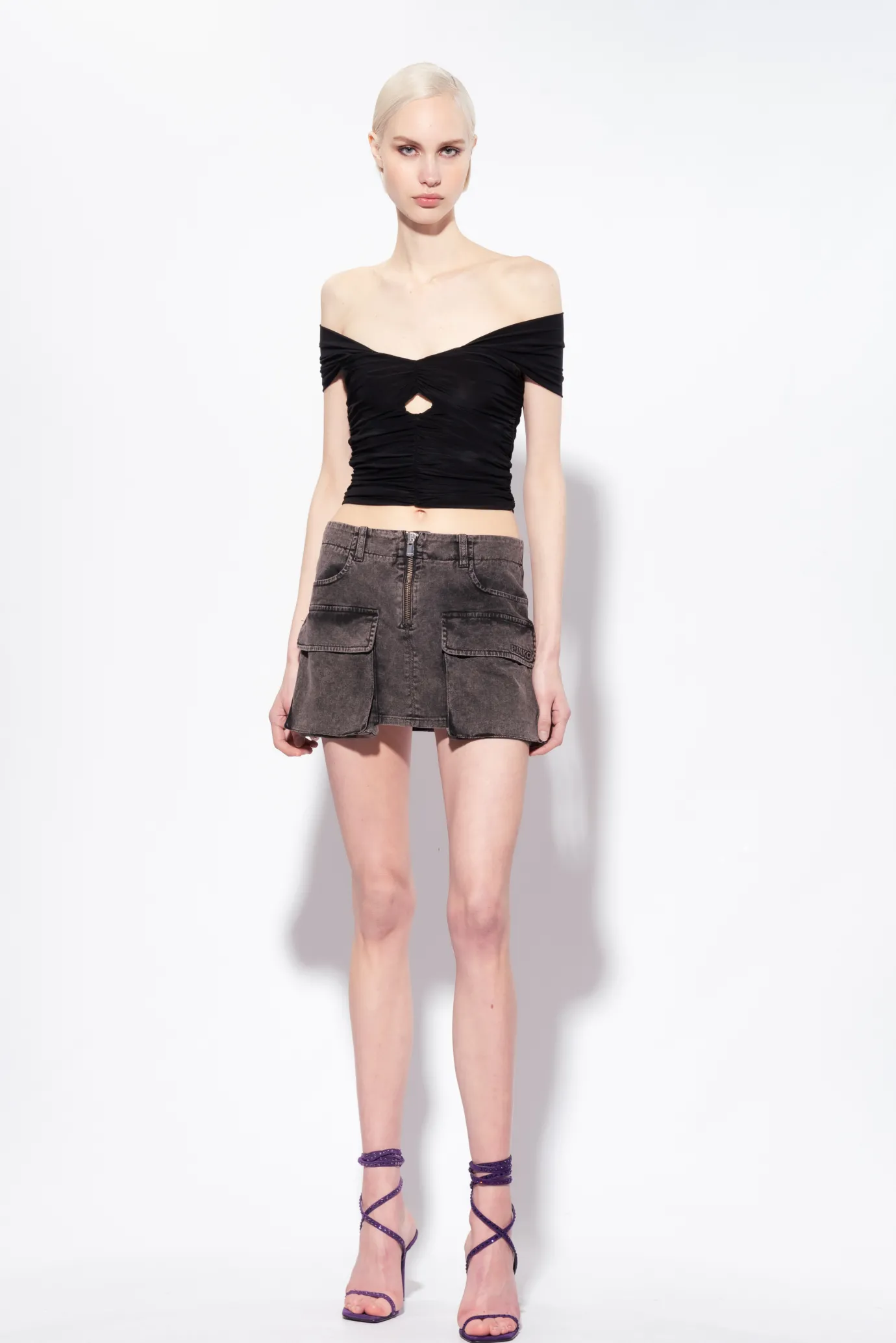Topwear|PINKO Top A Epaules Denudees En Jersey Fluide Noir Limousine