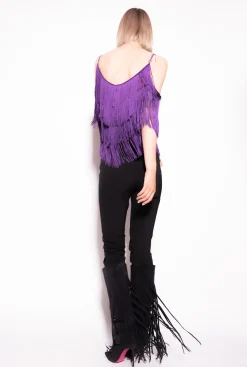 Tailleurs Et Ensembles|PINKO Top A Franges Fines Violet Pensee