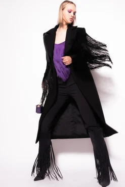 Tailleurs Et Ensembles|PINKO Top A Franges Fines Violet Pensee
