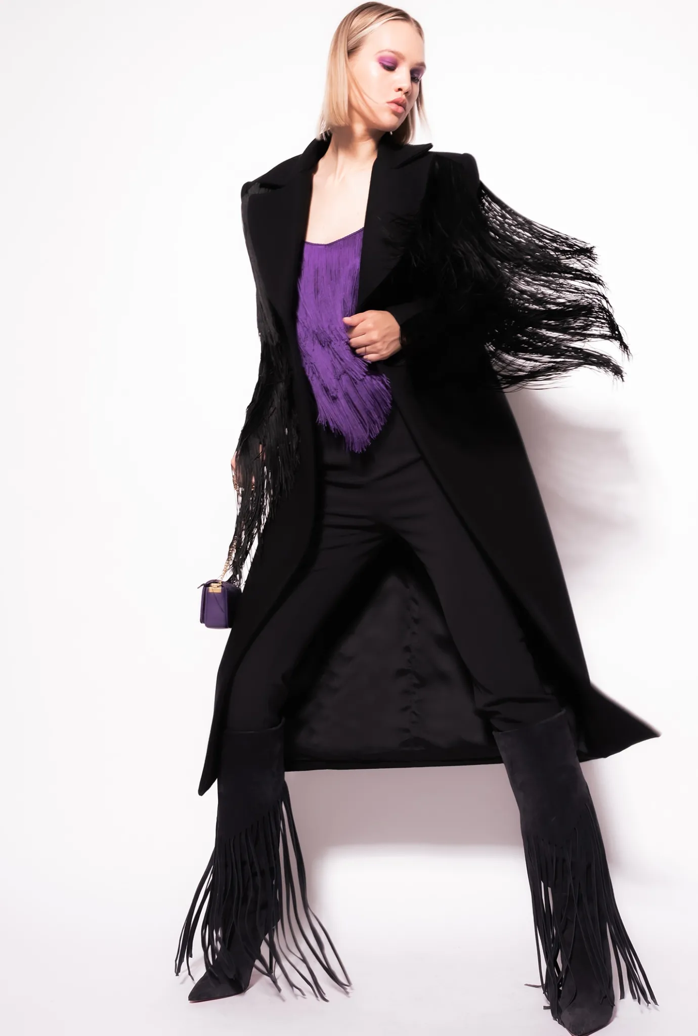 Tailleurs Et Ensembles|PINKO Top A Franges Fines Violet Pensee