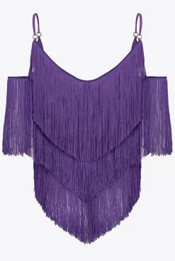 Tailleurs Et Ensembles|PINKO Top A Franges Fines Violet Pensee