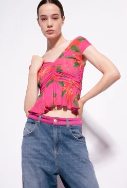 Topwear|PINKO Top A Imprime Floral Mult. Fuchsia/Rouge