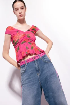 Topwear|PINKO Top A Imprime Floral Mult. Fuchsia/Rouge