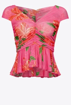Topwear|PINKO Top A Imprime Floral Mult. Fuchsia/Rouge