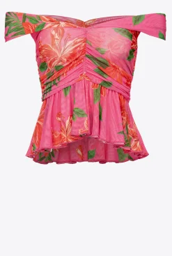 Topwear|PINKO Top A Imprime Floral Mult. Fuchsia/Rouge