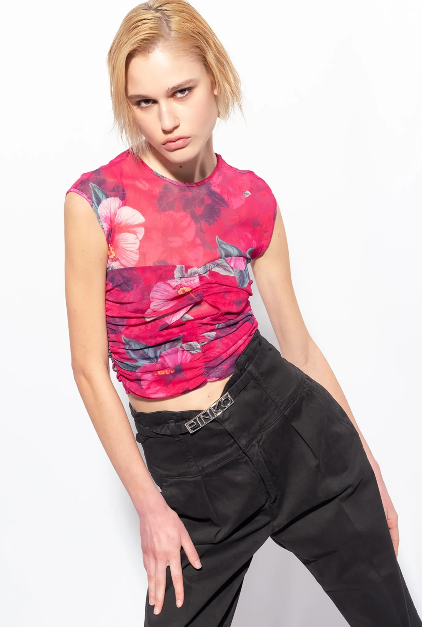 Tailleurs Et Ensembles|PINKO Top A Imprime Hibiscus Multi.Fuchsia/Rose