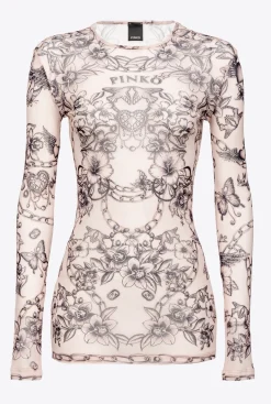 Tailleurs Et Ensembles|PINKO Top A Manches Longues A Imprime Tatouage Chair/Noir