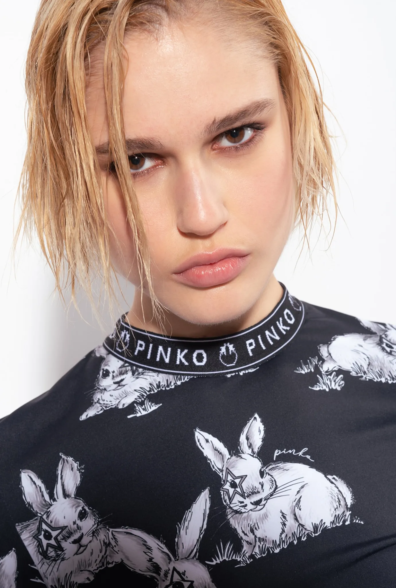 Tailleurs Et Ensembles|PINKO Top A Manches Longues A Lapins Noir/Gris/Blanc