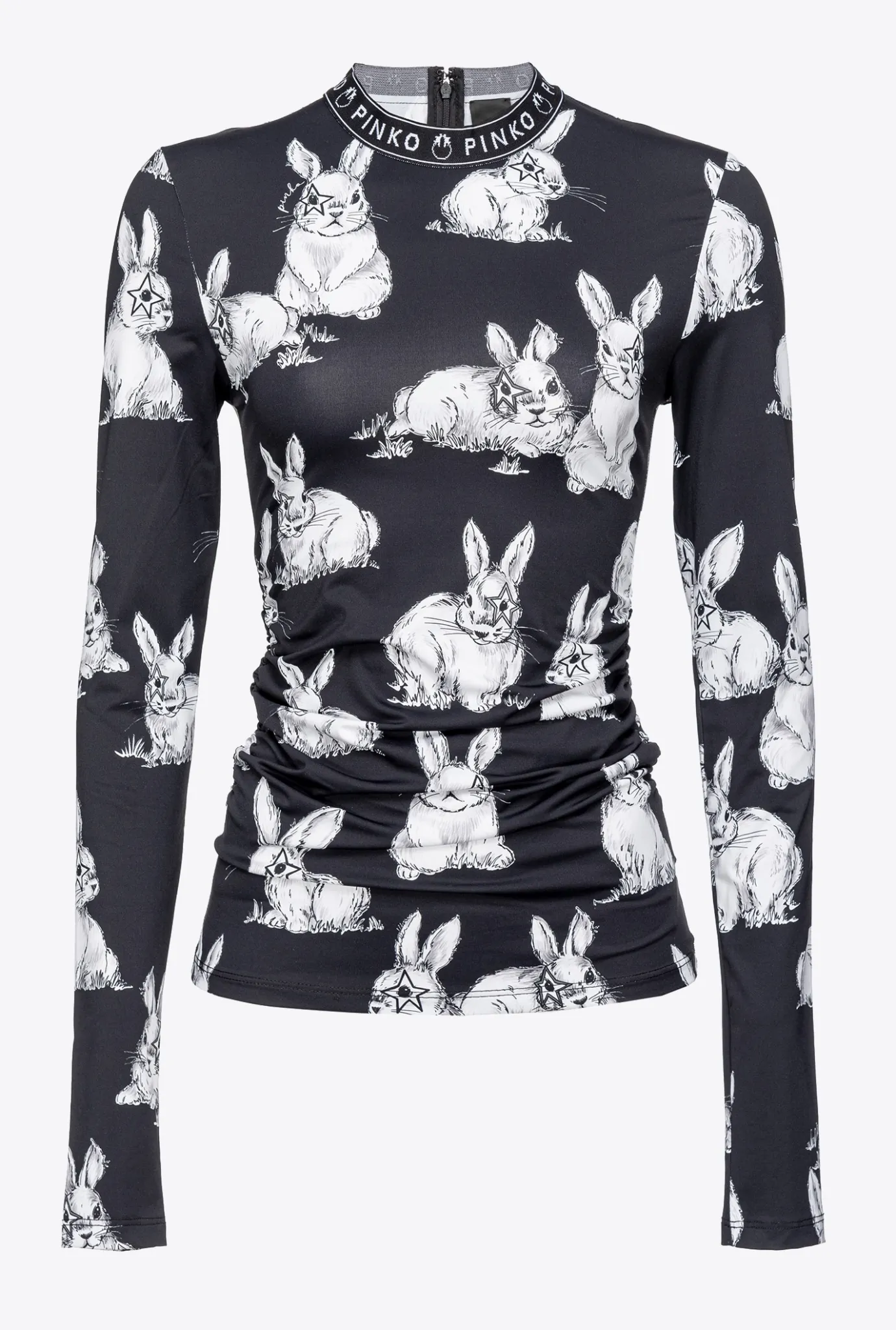 Tailleurs Et Ensembles|PINKO Top A Manches Longues A Lapins Noir/Gris/Blanc
