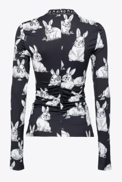 Tailleurs Et Ensembles|PINKO Top A Manches Longues A Lapins Noir/Gris/Blanc