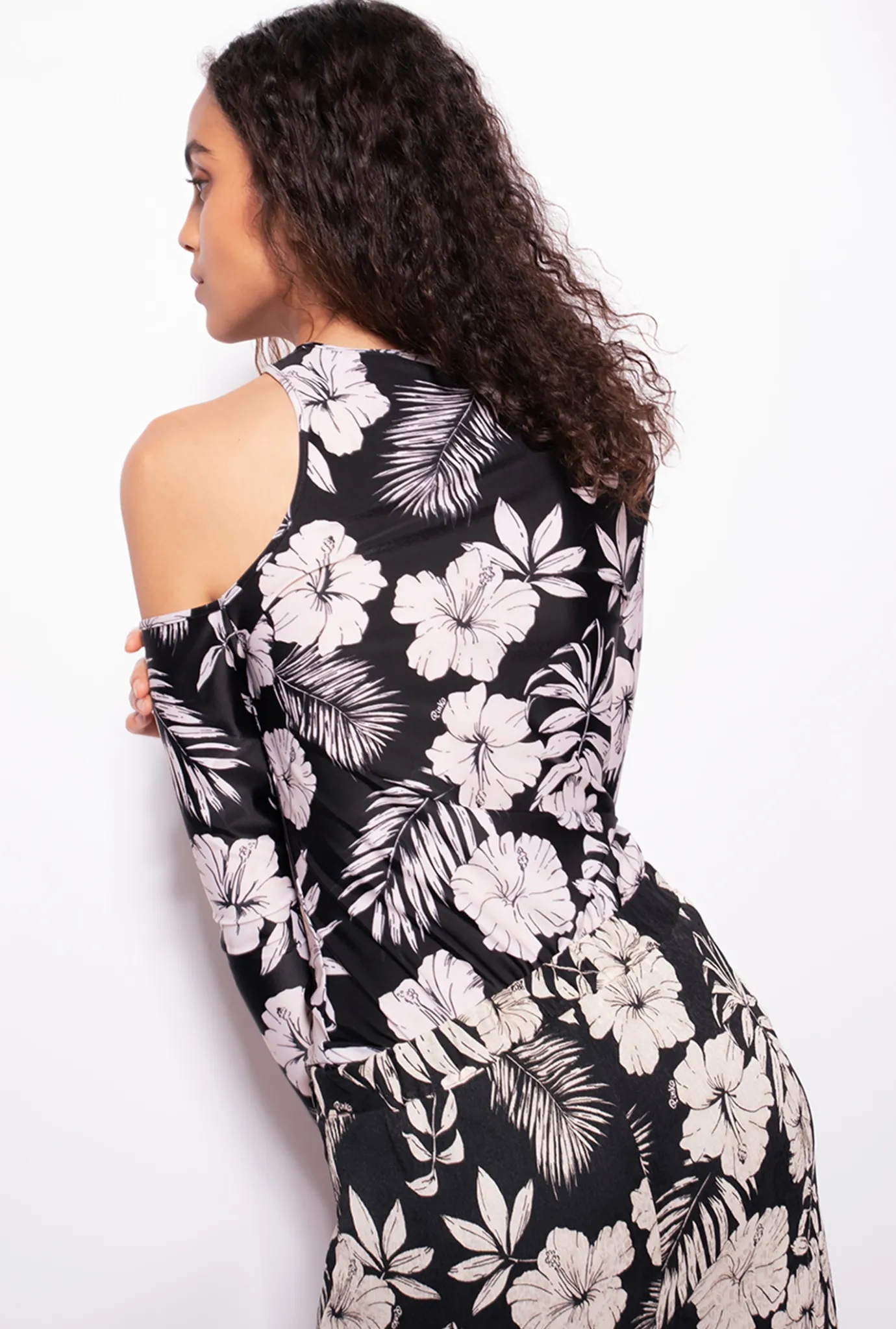 Tailleurs Et Ensembles|PINKO Top A Manches Longues Fleur Graphique Noir/Beurre