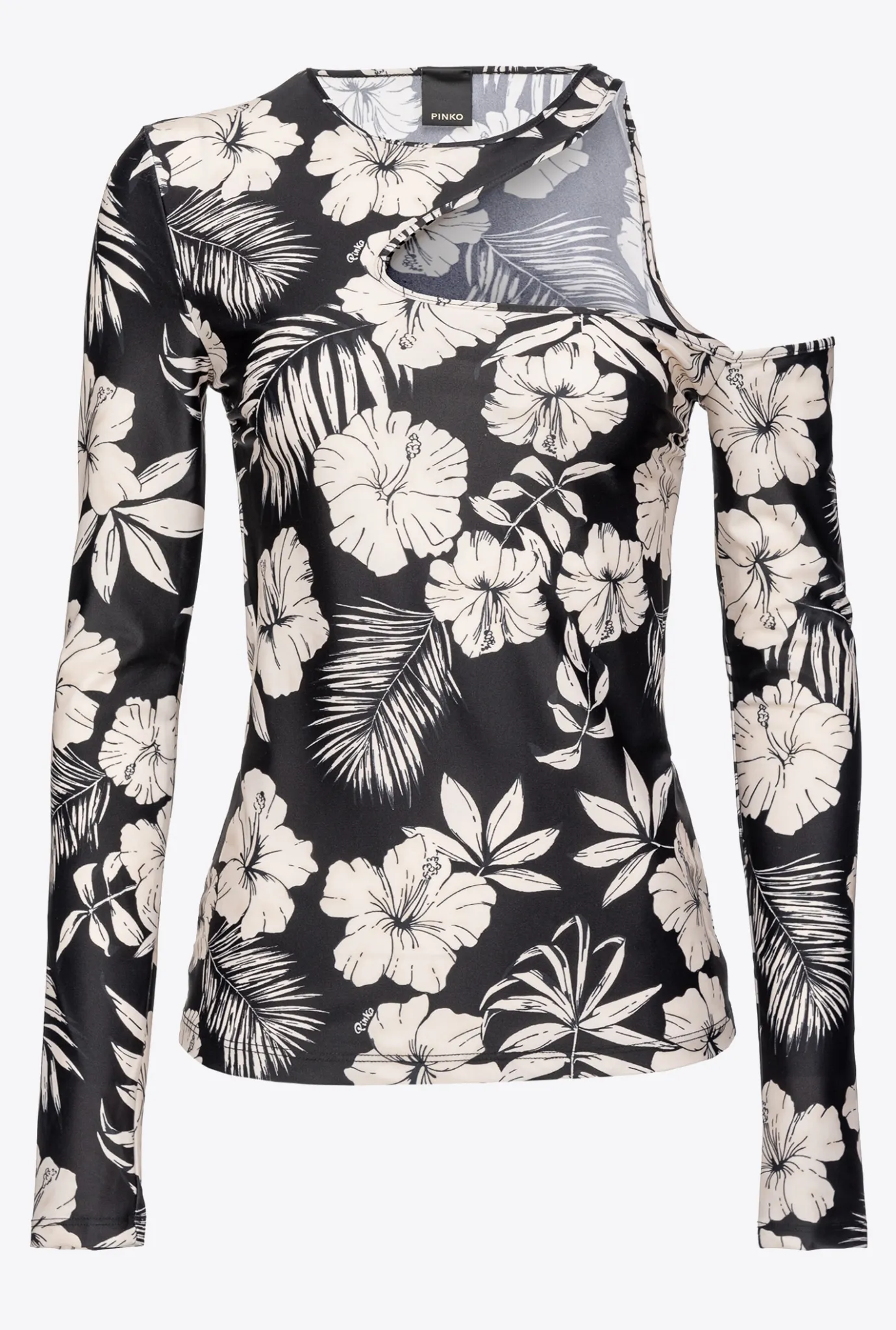 Tailleurs Et Ensembles|PINKO Top A Manches Longues Fleur Graphique Noir/Beurre