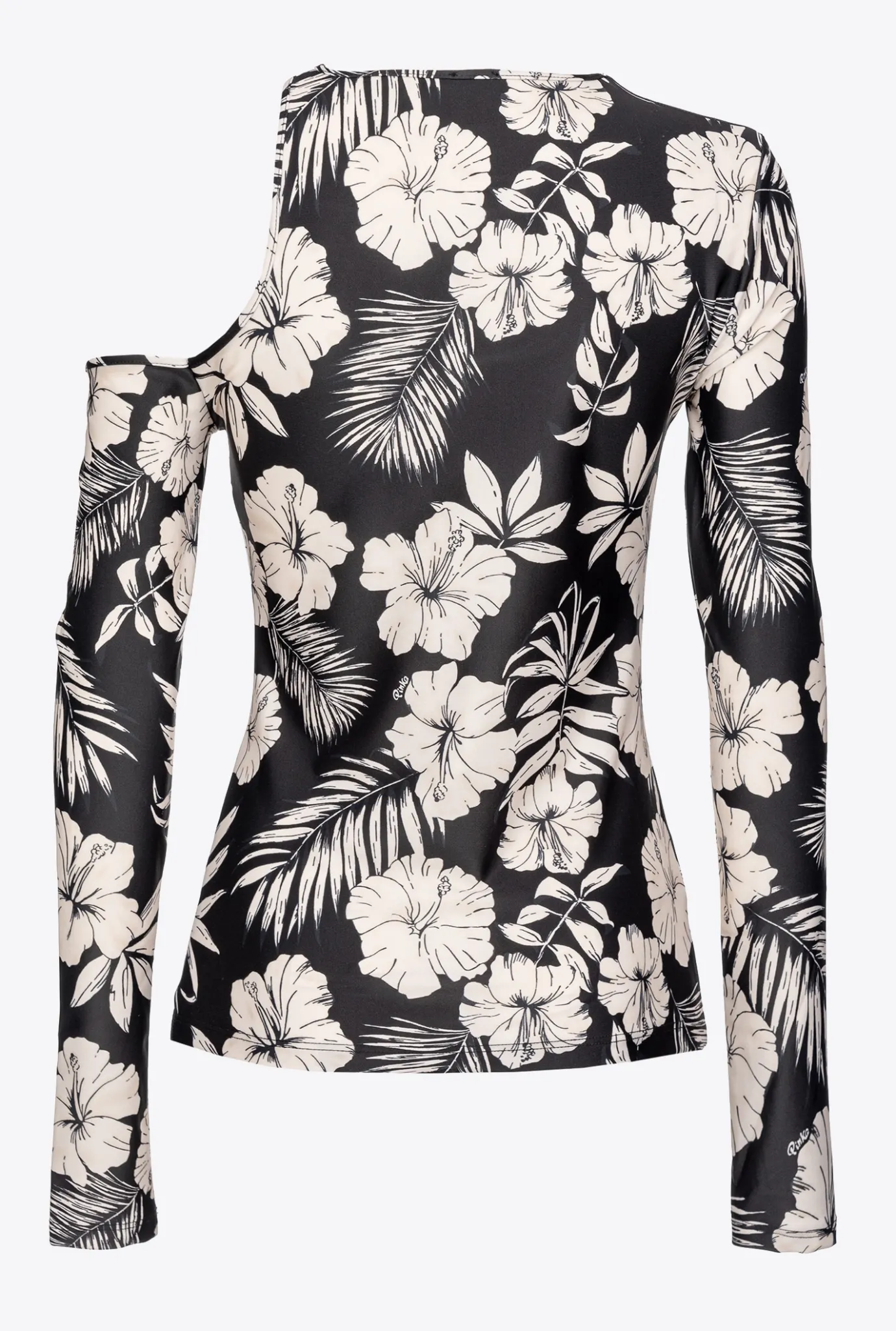 Tailleurs Et Ensembles|PINKO Top A Manches Longues Fleur Graphique Noir/Beurre