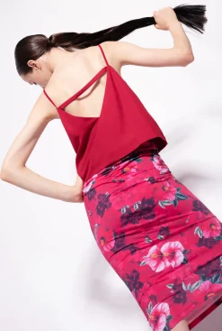 Topwear|PINKO Top A Paillettes Rectangulaires Rouge Framboise