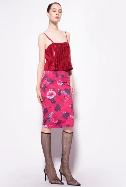 Topwear|PINKO Top A Paillettes Rectangulaires Rouge Framboise