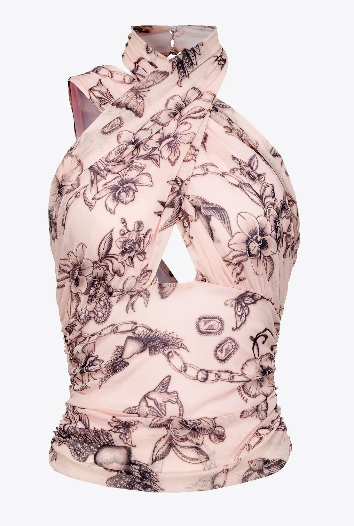 Tailleurs Et Ensembles|PINKO Top Asymetrique A Imprime Tatouage Chair/Noir