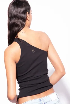 Topwear|PINKO Top Asymetrique Avec Broderie Noir Limousine