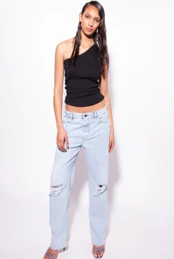 Topwear|PINKO Top Asymetrique Avec Broderie Noir Limousine