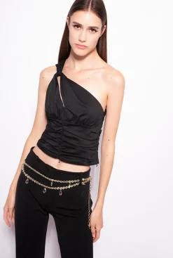 Topwear|PINKO Top Asymetrique En Popeline Stretch Noir Limousine