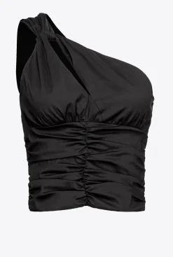 Topwear|PINKO Top Asymetrique En Popeline Stretch Noir Limousine