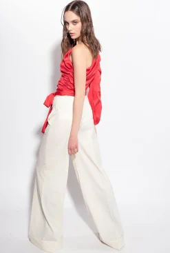 Tailleurs Et Ensembles|PINKO Top Asymetrique En Satin Rouge Chili